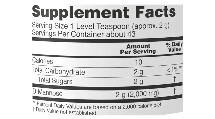 NOW D-Mannose Powder - Supplement Facts